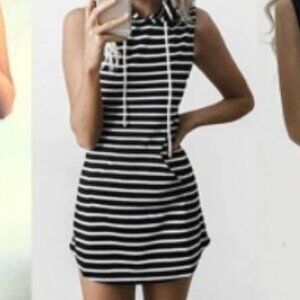 Casual Sweatshirt Sleeveless Hooded Mini Tank Dress with Drawstring Collar
